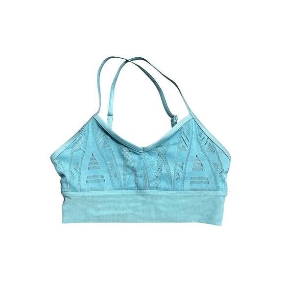 Alo Yoga Aria Sky Buff Mesh Stretch Sports Bra Small Blue - Picture 1 of 10